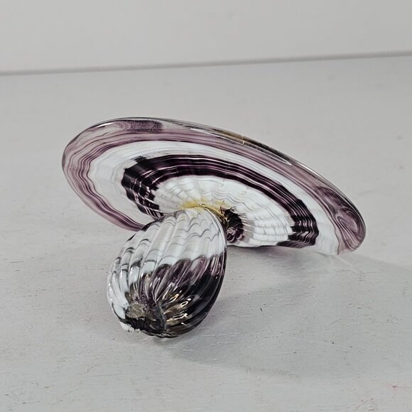Signed P Cahill Art Glass Business Card Holder Sculpture Purple White Swirl FLAW - Picture 4 of 9